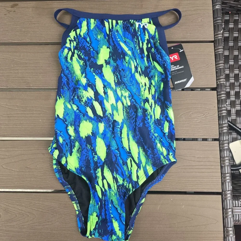 TYR DuraFast Lite Brandello Diamondfit 1 Pc Swim Blue/green Womens Sz 28 New